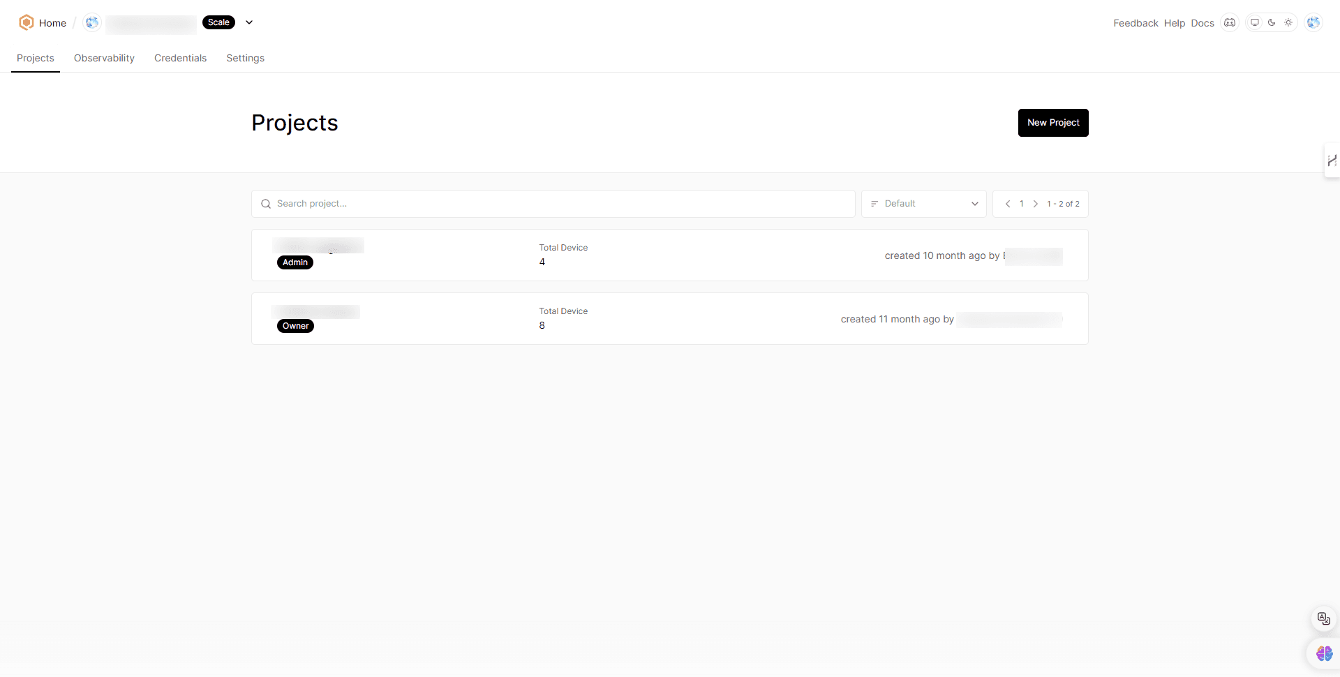 Figure 10 - Projects in Qubitro