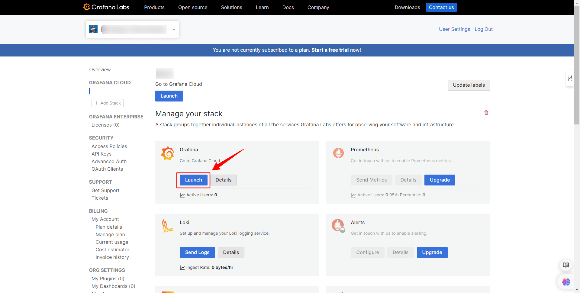 Figure 5 - Launching the Grafana Instance