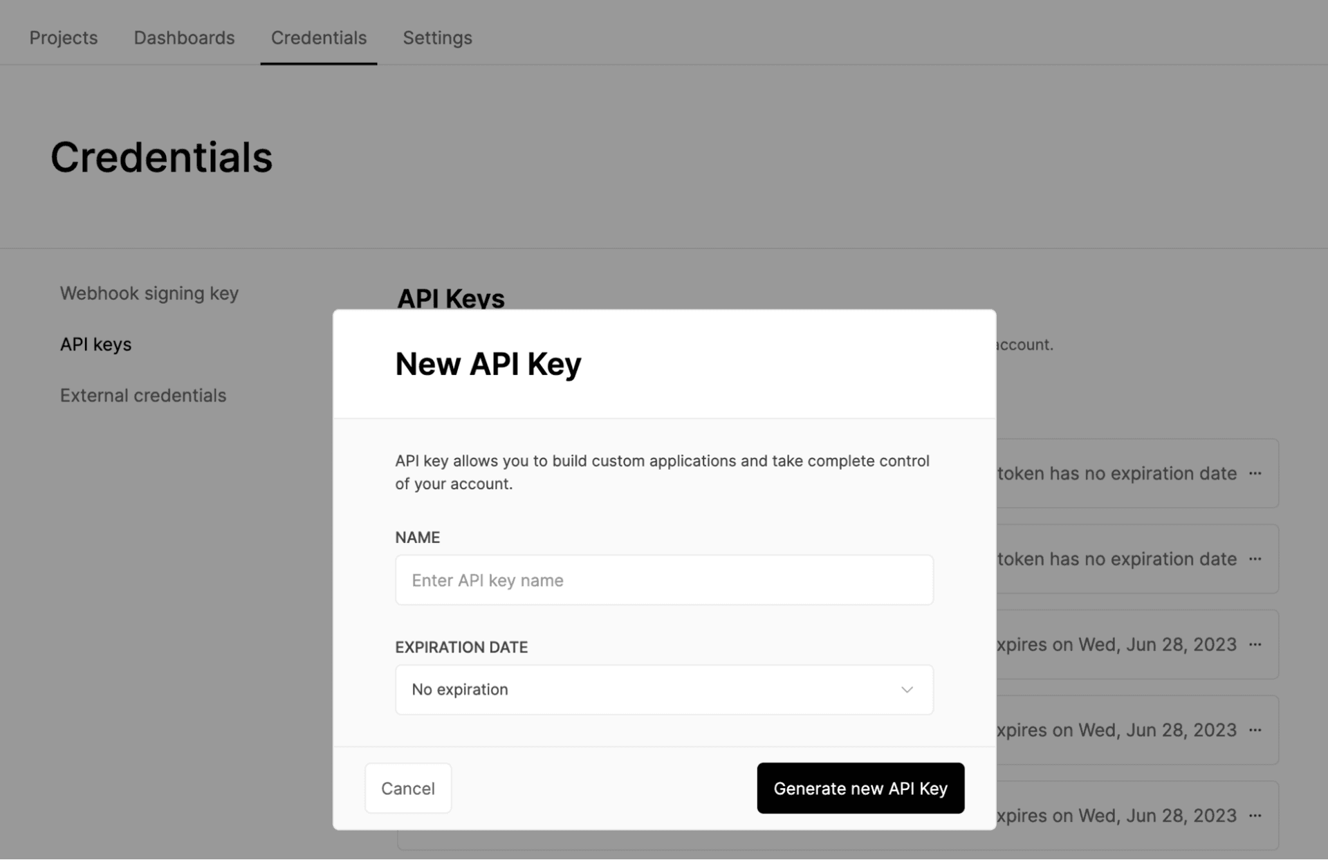 Figure 3 - Creating a New API Key