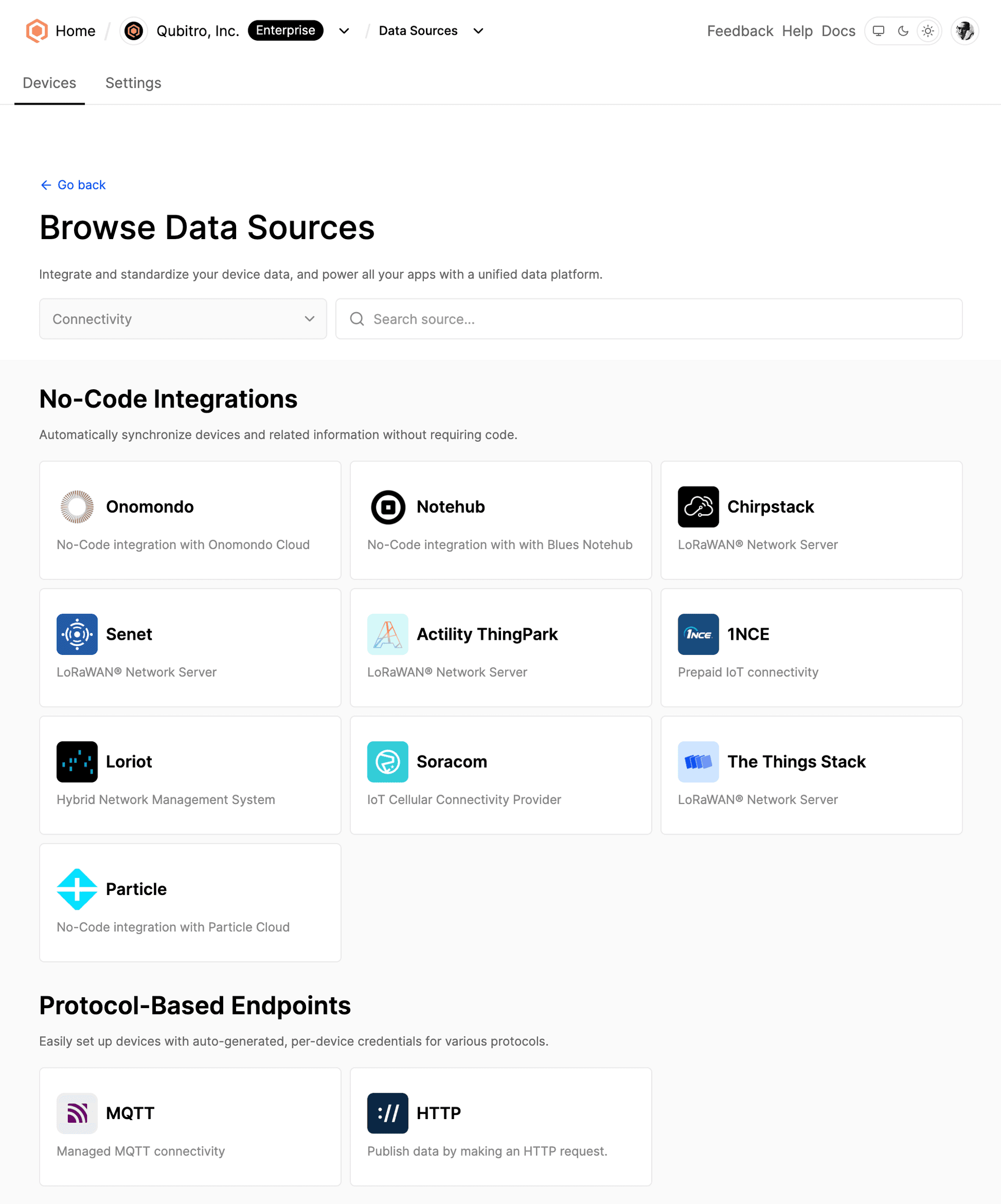 Qubitro Data Sources
